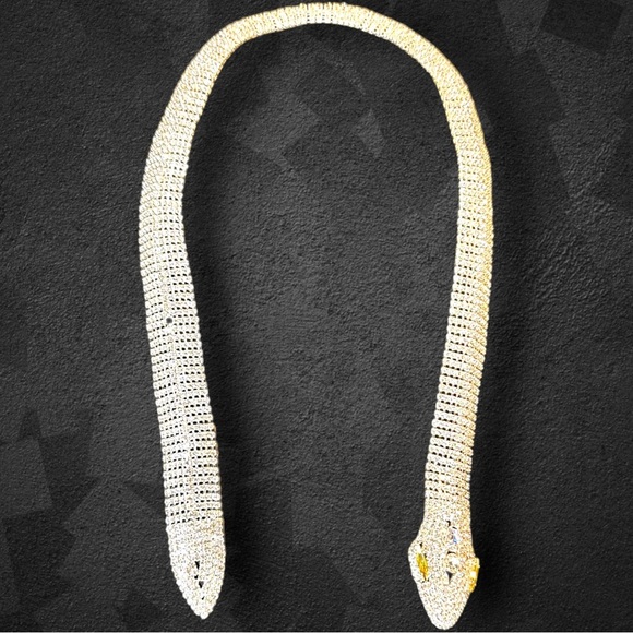 NEW Silvertone Metallic Serpent Snake CZ Crystal Encrusted Choker Necklace - Picture 11 of 16